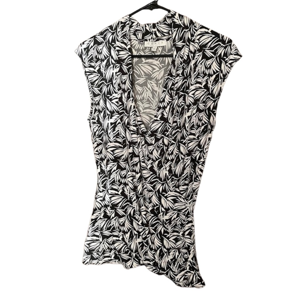 CHAUS | Black and White Palm Leaf Blouse